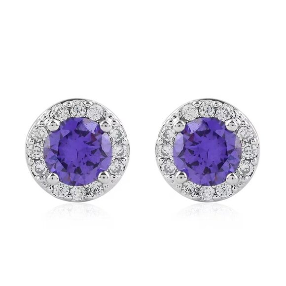 Jewelry - Dark Purple Faux Sapphire and Faux Diamond Halo Stud Earrings